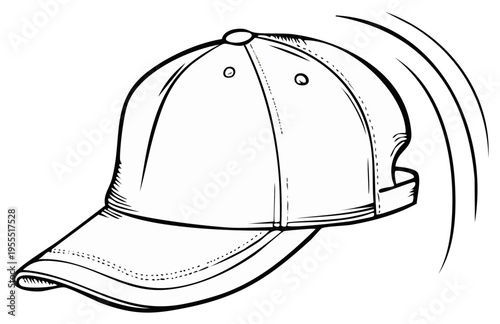 Stylized Baseball Cap Sketch with Motion Lines for Graphic Design Elements