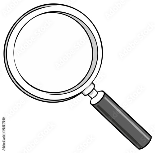 Cartoon Magnifying Glass Black and White Illustration for Search and Discovery Concepts