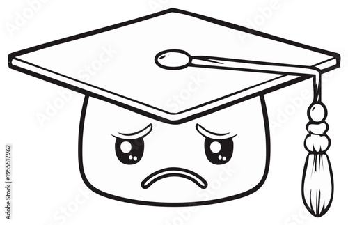 Sad Graduation Cap Cartoon Illustration Vector Art