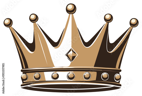 Illustration of a golden royal crown, emblem of power and authority, vintage, ornate, with jewels and decorative elements, on white background