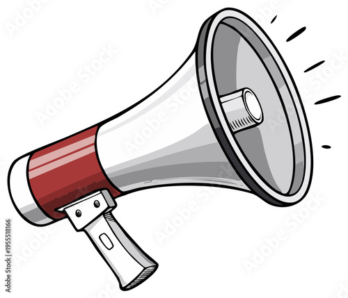 Cartoon Vector Illustration of Red and White Megaphone Announcing Voice