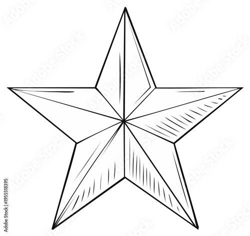Stylized five pointed star with linework shading for concepts of success and achievement isolated