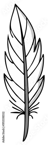 Cartoon-style illustration of a simple feather with black outline and subtle grey shading