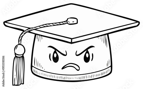 Angry graduation cap cartoon illustration showing frustration about education or academic challenges
