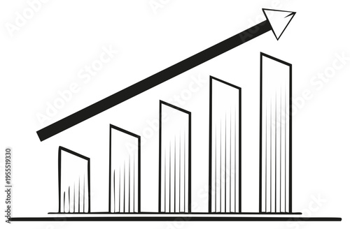 Stylized Bar Chart Illustration Showing Business Growth and Upward Trend with Diagonal Arrow