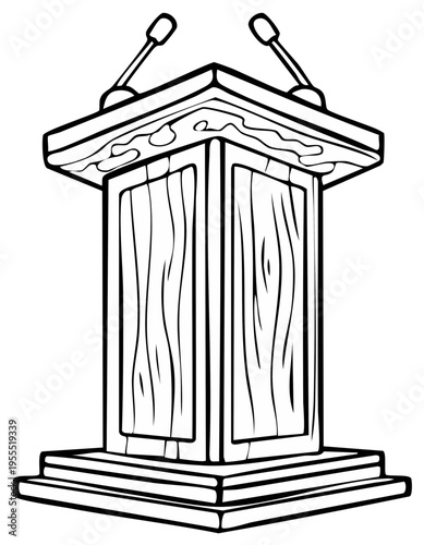 Wooden podium with microphones for public speaking and debate