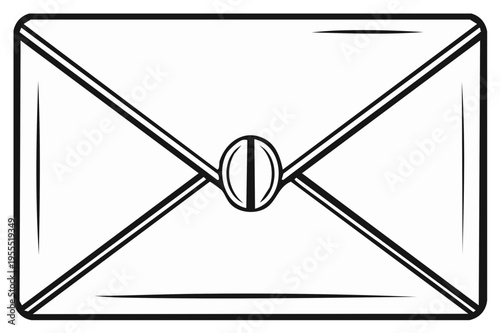Simple Black and White Illustration of a Closed Envelope with a Seal and Diagonal Lines