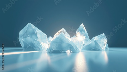 Radiant ice shards illuminating a cool, tranquil backdrop, perfect for presentations on innovation or winter themes