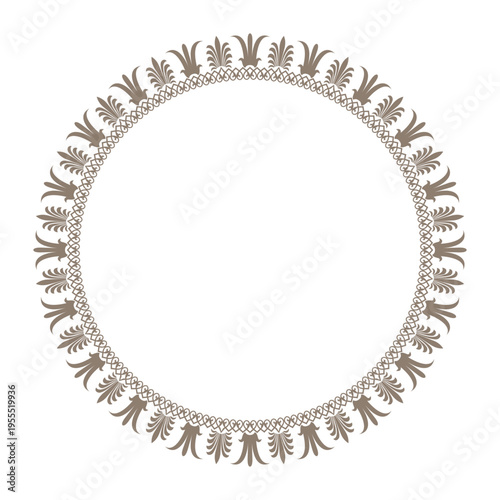 Beautiful round frame arabesques. Plate with gold floral design. Vintage, ethnic vector frame with arabesques EPS. Pattern frame for round surfaces, household utensils, textiles, embroidery, plate