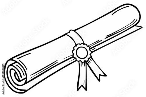 Rolled-up diploma with ribbon and seal illustration.