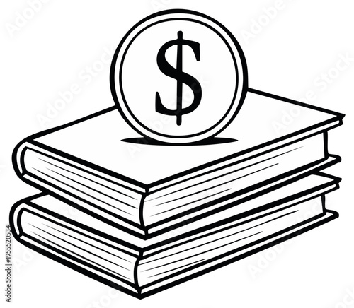 Dollar coin rests on stack of books symbolizing education investment and financial knowledge