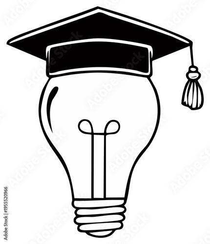 Graduation Cap on a Lightbulb for Innovative Learning or Educational Success Concept