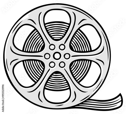 Vintage Film Reel with Strip of Movie Tape