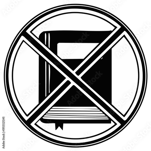 Prohibited book symbol warning icon representing censorship and restricted access to knowledge