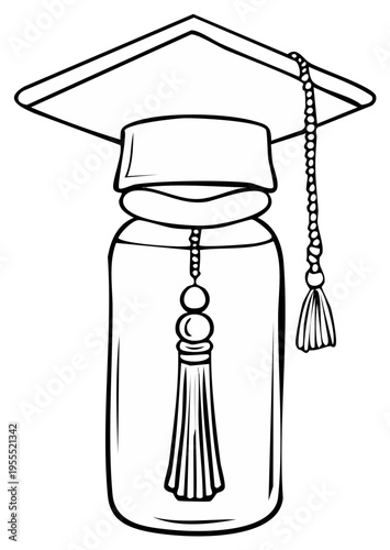 Graduation cap crowning a glass jar with tassel symbolizing education and achievement