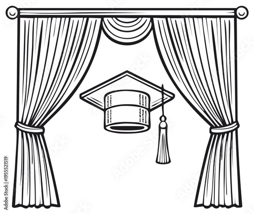 Graduation cap hanging on theatrical curtains stage celebration commencement