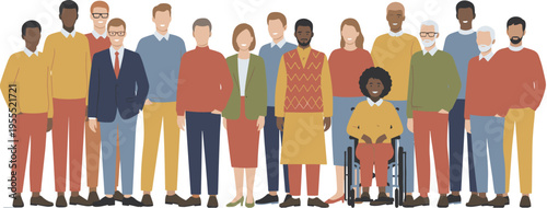 Cartoon diverse community illustration with inclusive group of people, unity, collaboration, and social cohesion design