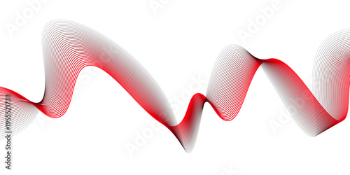 Vector abstract red background with dynamic red waves, lines and particles.