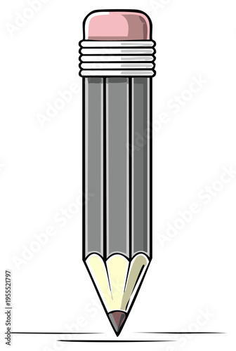 Classic gray sharpened pencil with pink eraser drawing a straight line school stationery