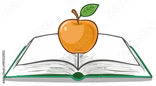 Open Book with Apple Symbolizes Knowledge and Education Graphic