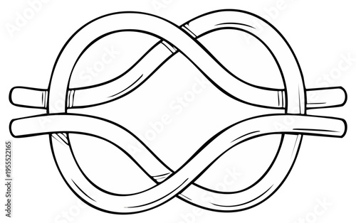 Detailed black and white line art drawing of a perfectly tied square knot a symbol of connection strength and security
