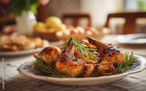 Delicious Roasted Whole Chicken Garnished with Fresh Rosemary