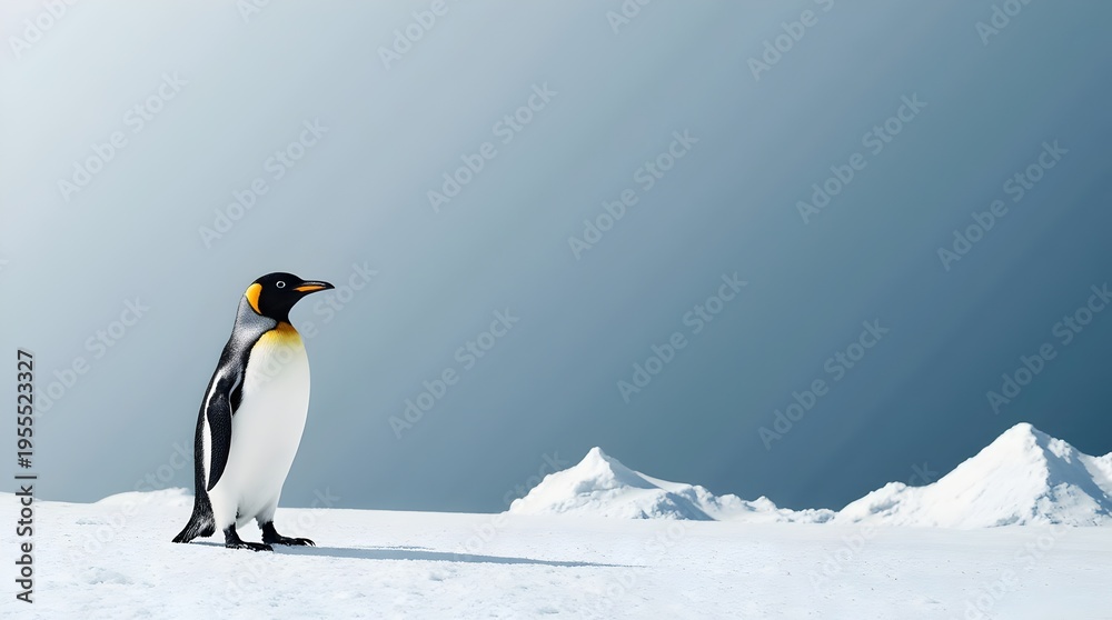 Fototapeta premium Spiritual Nature Background with Penguin and Light Beams, Wildlife Conservation Art