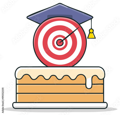 Target with Graduation Cap on Cake Vector Illustration