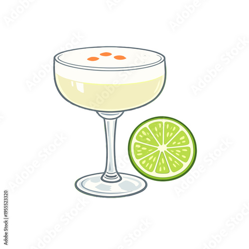 Cocktail Glass with Lime Slice – Fresh Margarita or Daiquiri Illustration