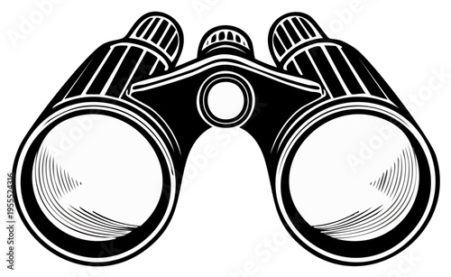 Retro binoculars illustration in black and white with an elegant vintage design