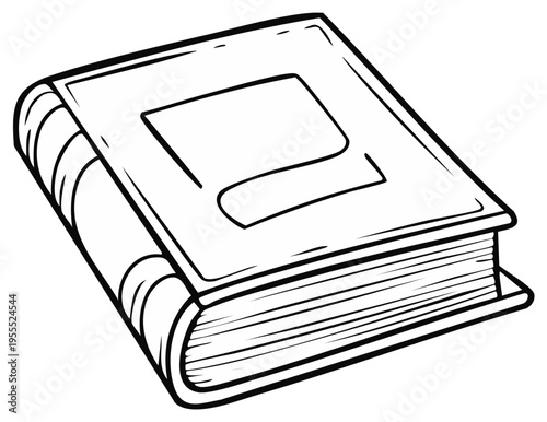 Simple closed hardcover book in black and white line art style for a coloring page or educational concept