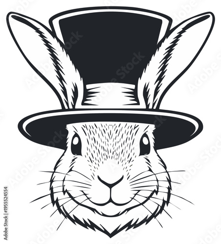 Rabbit Wearing Top Hat Icon Mascot Head Animal Character Design Artwork Vector