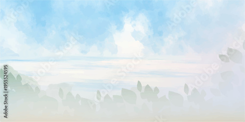 Blue sky cloud, Realistic bright blue sky background with soft white clouds. Horizon nature landscape. Vector illustration. Gradient mesh. fresh weather background.