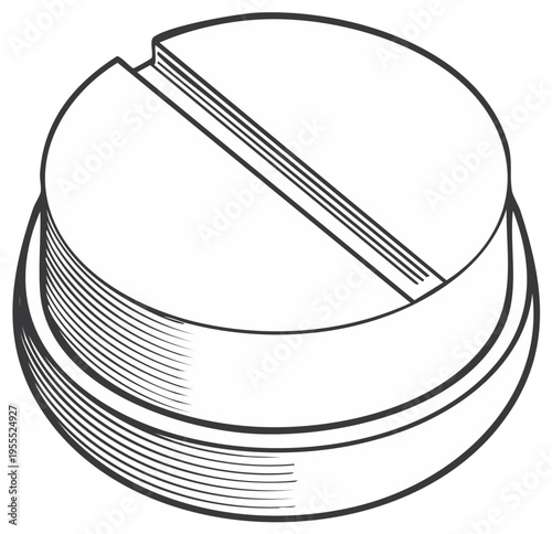 Detailed illustration of a cap with lines and a groove