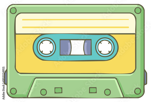 Bright cartoon cassette tape illustration classic music audio media retro player