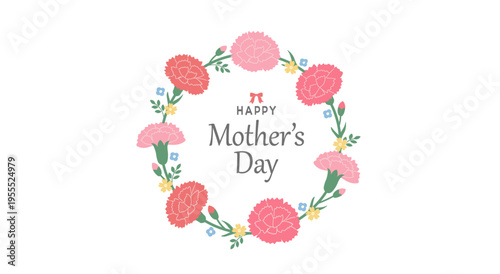 母の日のバナーイラスト　赤とピンクのカーネーションの輪　母の日素材