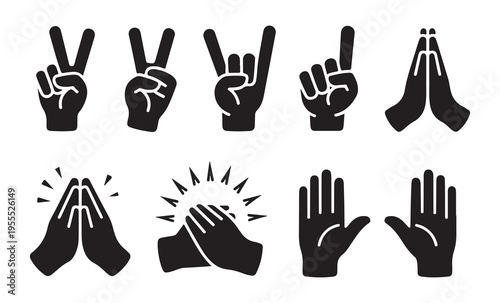 Hand gestures icons vector illustration. various black hand gestures with different meanings
