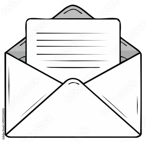 Open white envelope with lined paper inside, hand-drawn illustration style