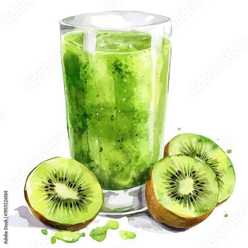 Kiwi Juice, watercolor vector depicting playful antics, isolated on a white background.
