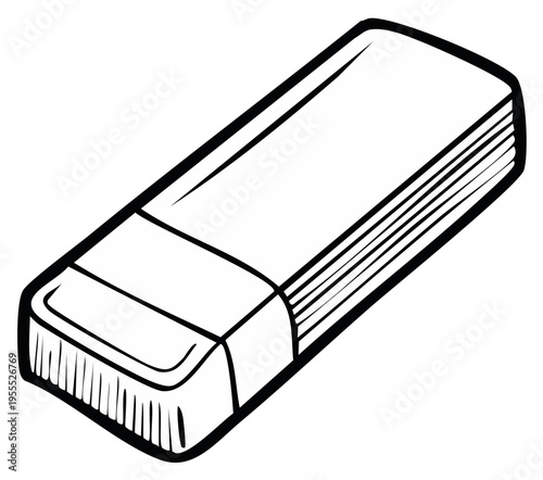 Illustration of a rectangular eraser with white rubber surface for removing pencil marks