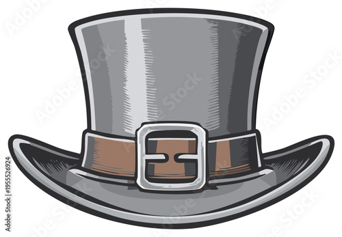 Elegant gray top hat vector illustration, vintage formal apparel, classic gentleman attire, formal party headwear