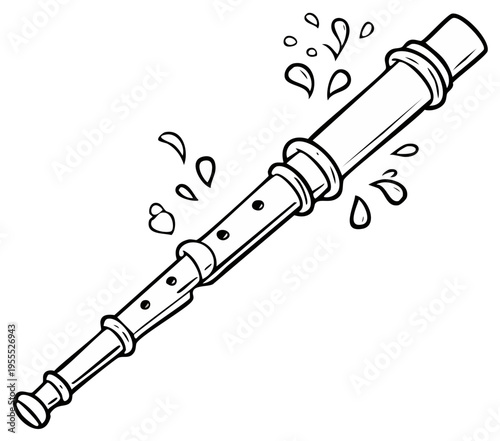 Cartoon drawing of a wind instrument with water drops for music or sound