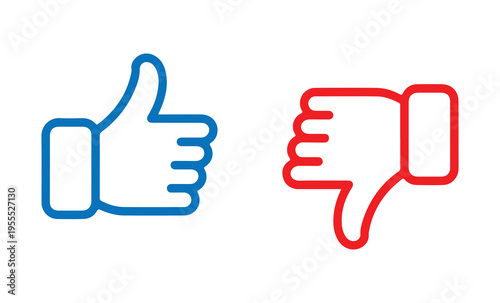 Thumb up and thumb down icons set isolated on a white background, like and dislike symbols