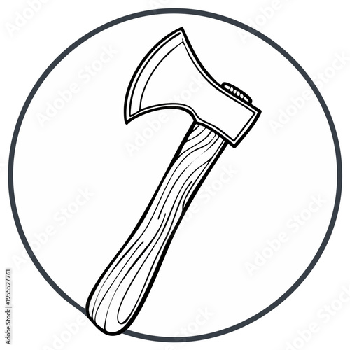 Illustration of an Axe Inside a Circular Frame