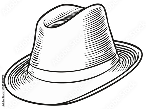Classic Fedoras Hat with Vintage Sketch Style and Striped Texture