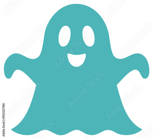 Whimsical Teal Ghost Character Floating with a Cheerful Smile for Halloween Designs