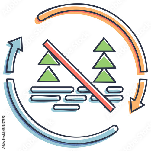 Circular Tree Logging Cycle: Sustainable Forest Management Icon Illustration