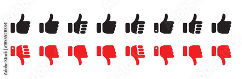 Thumb up and thumb down icon vector illustration. black thumb up and red thumb down flat icons