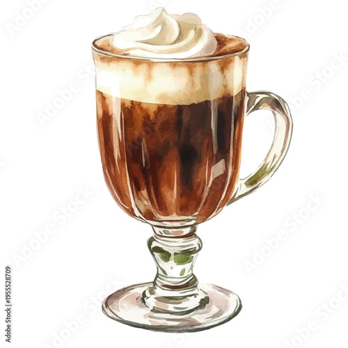 Irish Coffee, watercolor vector depicting playful antics, isolated on a white background.