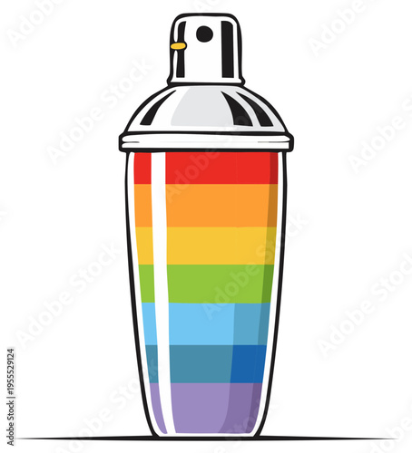Rainbow pride cocktail shaker illustration with unique spray paint can cap design for creative mixology